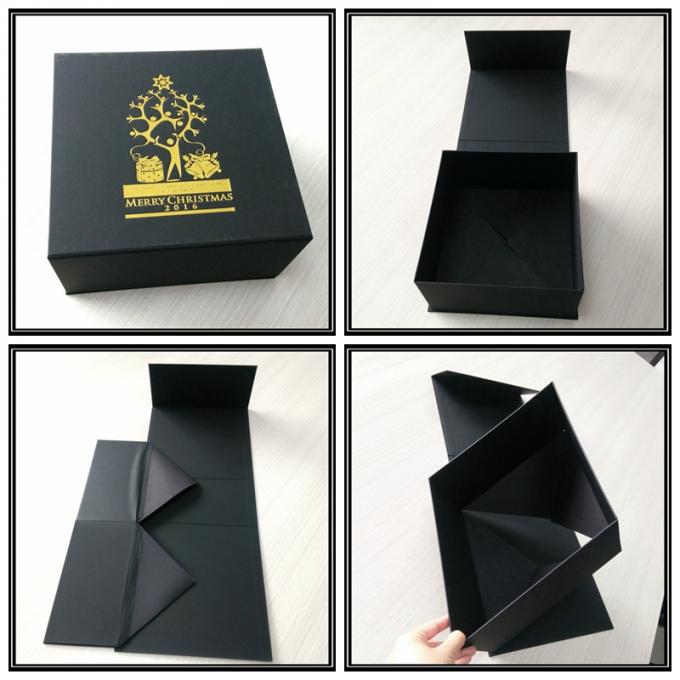 Συνήθειας χρυσό σφράγισης κιβώτιο δώρων λογότυπων παρόν, μαύρο διπλώνοντας κιβώτιο χαρτοκιβωτίων Χριστουγέννων